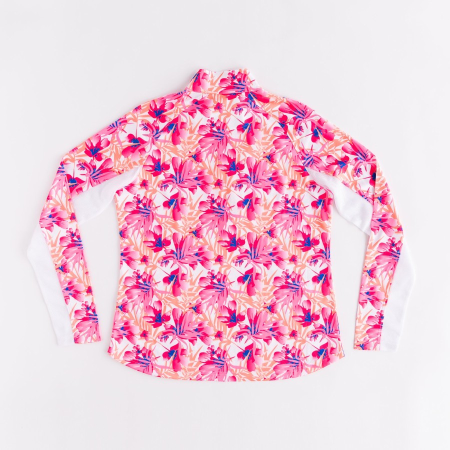 Women'S Apparel * | Floral Print Textured Quarter Zip Pull Over Top Sellers