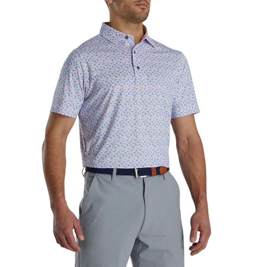 Men'S Apparel * | Athletic Fit Beach Print Lisle Self Collar Polo Cheaper