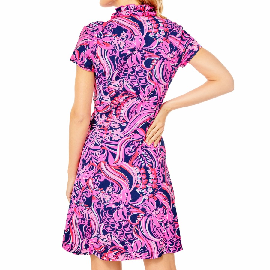 Women'S Apparel * | Silvia Ruffled Flirty, Fins & Feathers Short Sleeve 36 Dress Clearance Sale