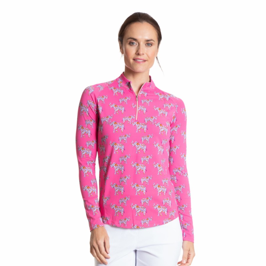 Women'S Apparel * | Sherbet Elephant Print Sun Protection Cooling Quarter Zip Pull Over Outlet