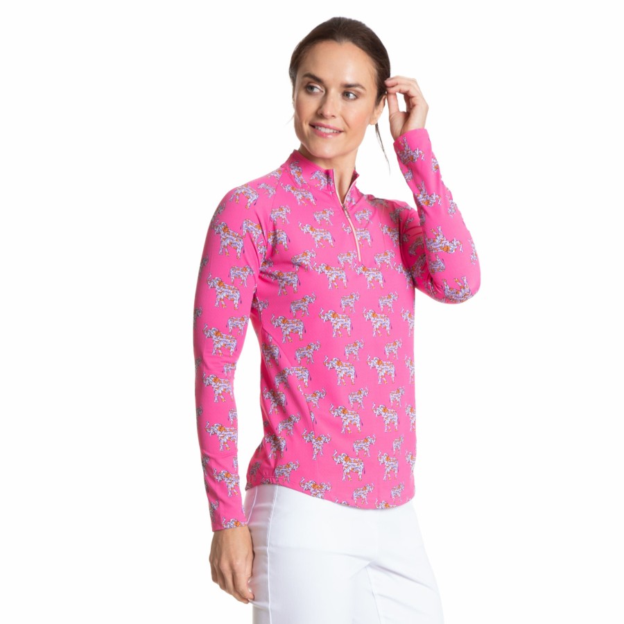 Women'S Apparel * | Sherbet Elephant Print Sun Protection Cooling Quarter Zip Pull Over Outlet