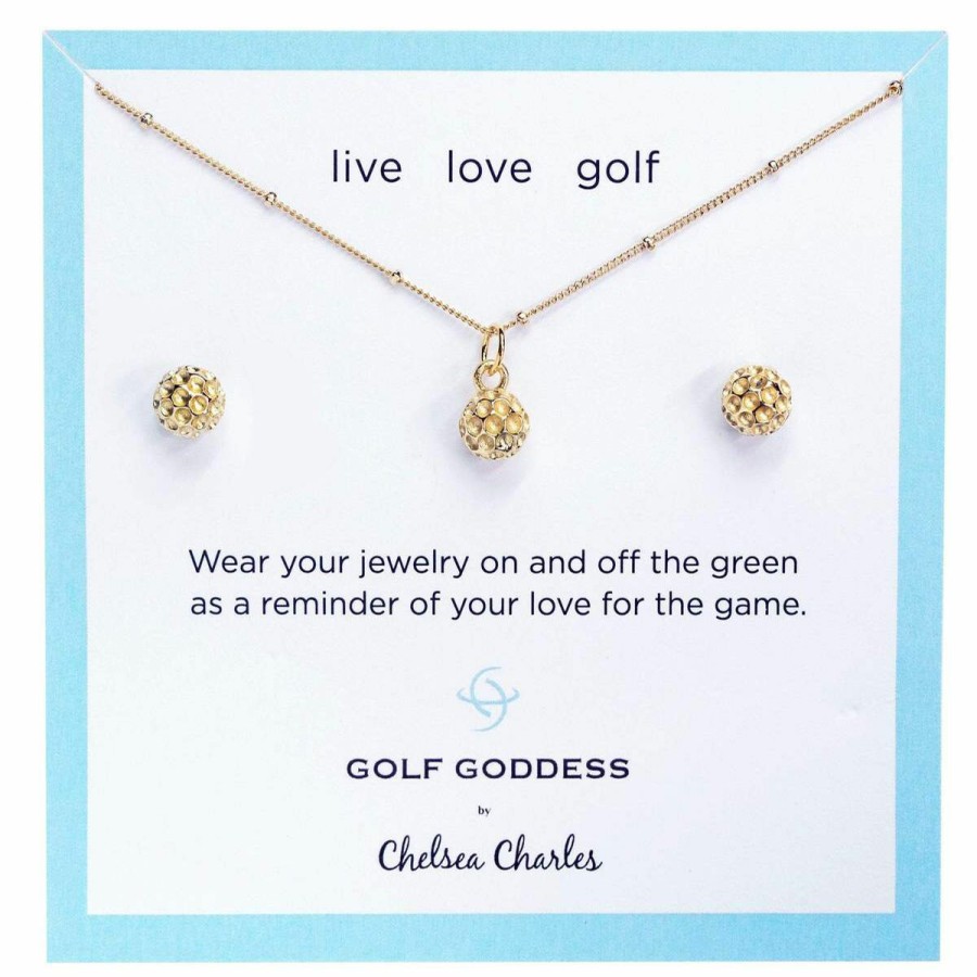 Women'S Apparel * | Golf Goddess Gold Golf Ball Necklace And Earrings Gift Set Classical