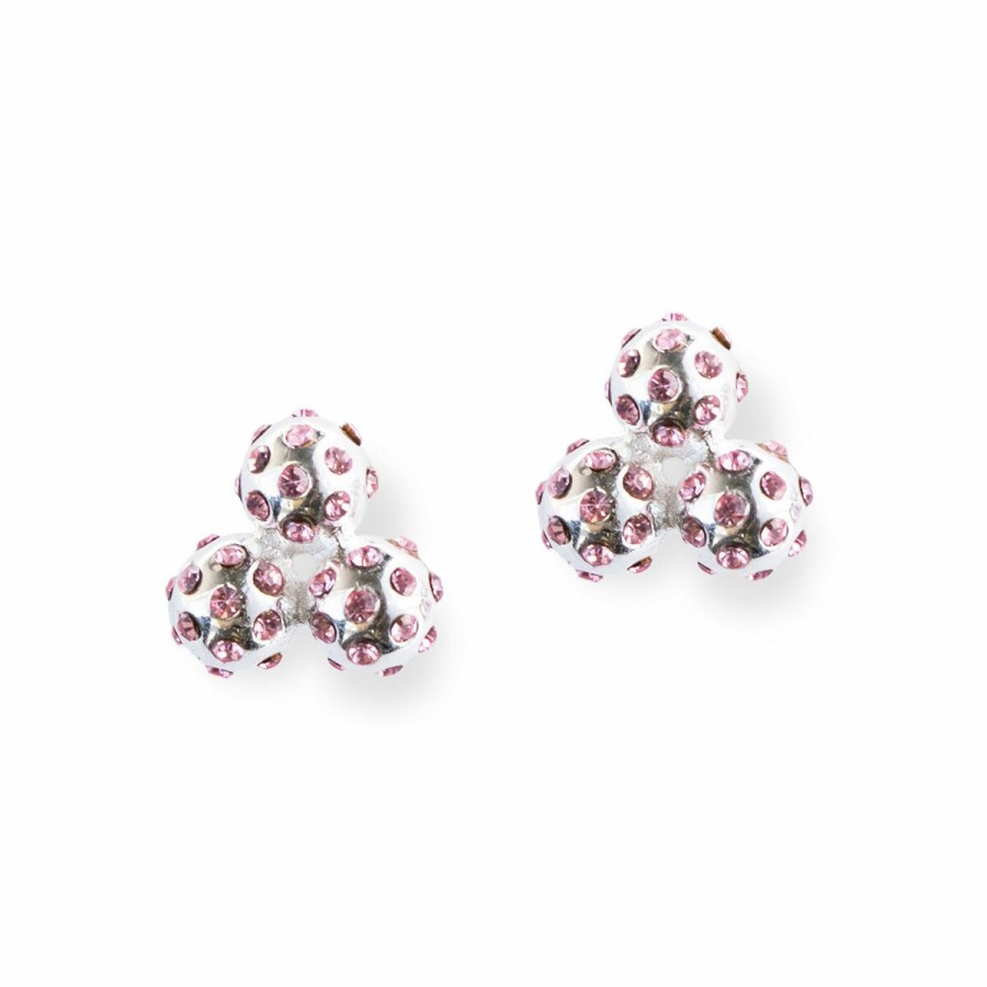 Women'S Apparel * | Par 3 Silver & Peony Pink Crystal Cluster Stud Earrings Good Quality