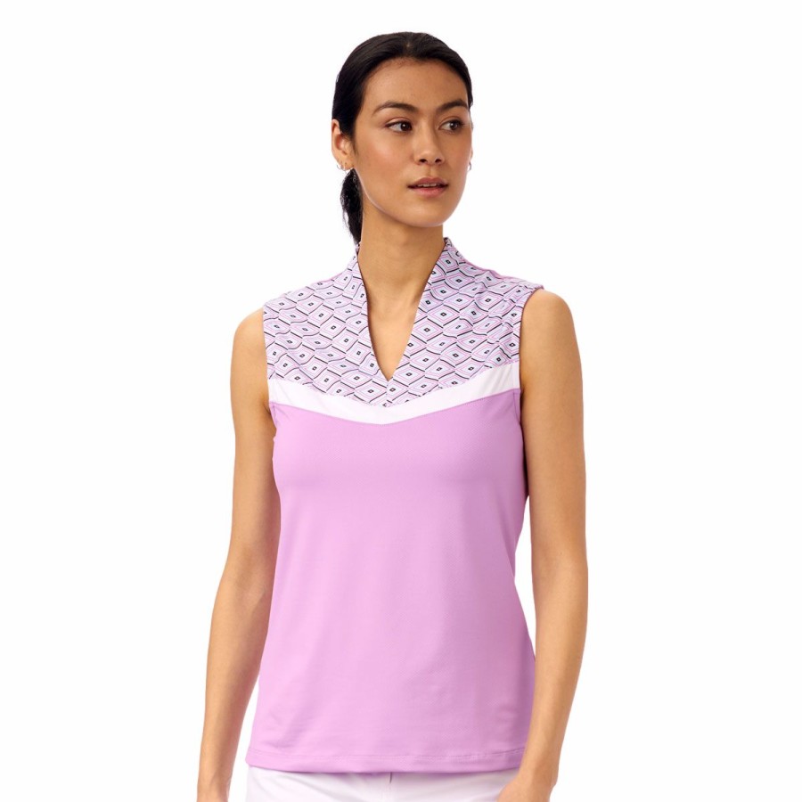 Women'S Apparel * | Luminous Collection: Lindy Textured Knit Geo Mock Sleeveless Top Wholesale