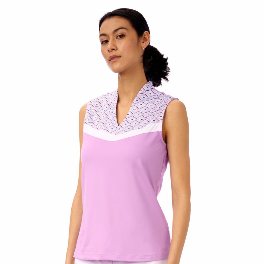 Women'S Apparel * | Luminous Collection: Lindy Textured Knit Geo Mock Sleeveless Top Wholesale