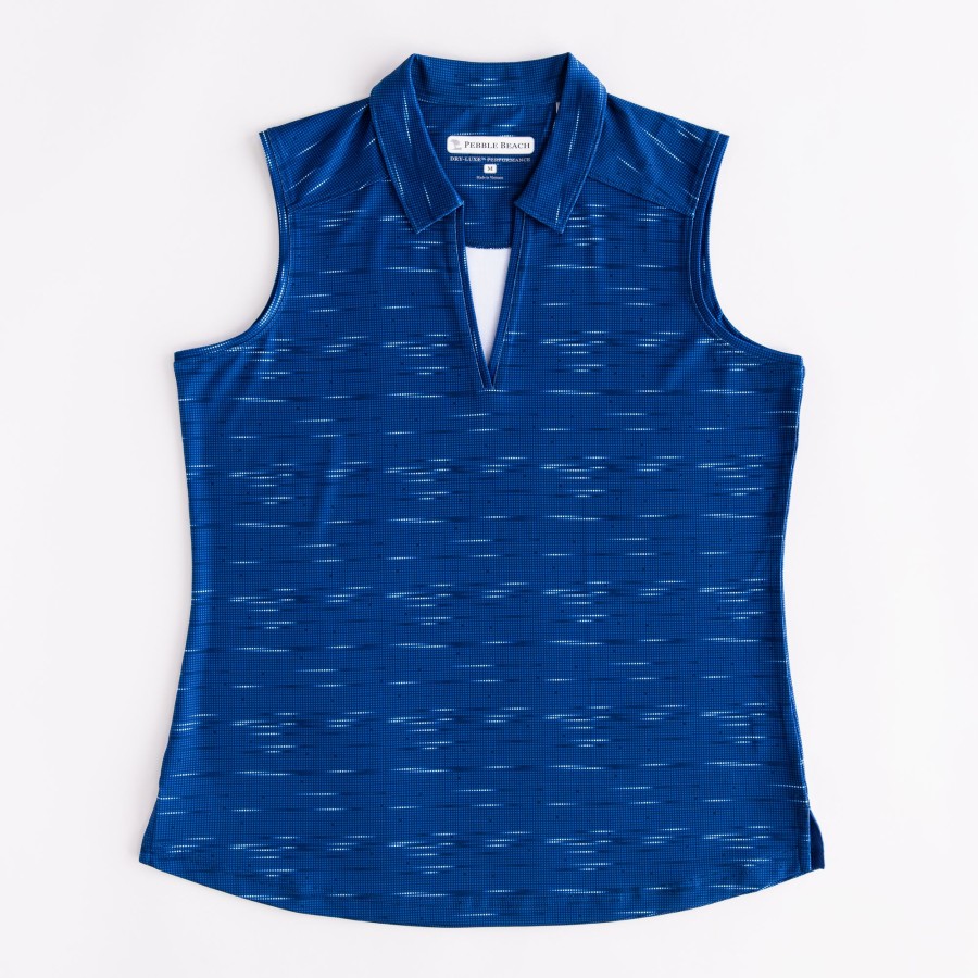 Women'S Apparel * | Mini Square Print V-Neck Sleeveless Polo Shirt Good Quality