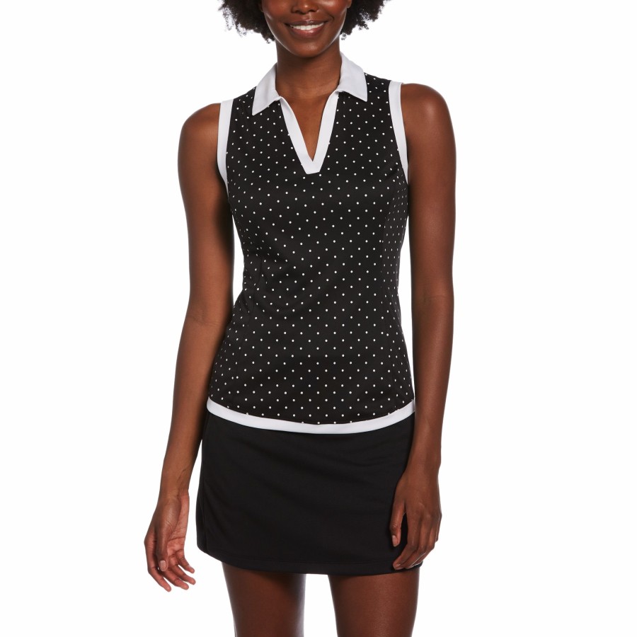 Women'S Apparel * | Polka Dot Printed Sleeveless Golf Polo Shirt Special