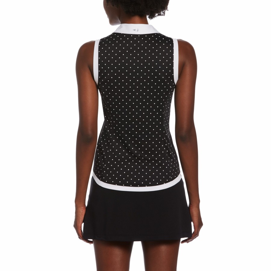 Women'S Apparel * | Polka Dot Printed Sleeveless Golf Polo Shirt Special