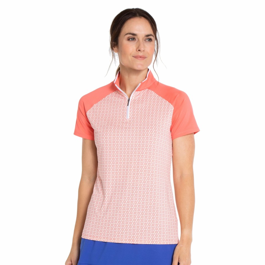 Women'S Apparel * | Poppy Run Collection:Trellis Print Short Sleeve Polo Clearance Sale