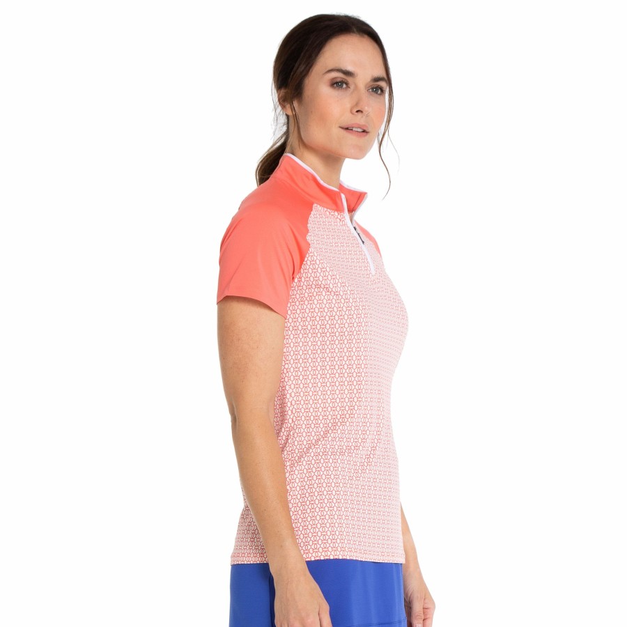 Women'S Apparel * | Poppy Run Collection:Trellis Print Short Sleeve Polo Clearance Sale