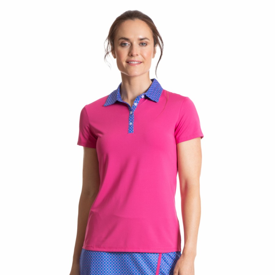 Women'S Apparel * | Paisley Park Collection: Geo Dot Plaid Short Sleeve Polo Shirt Crazy Deals