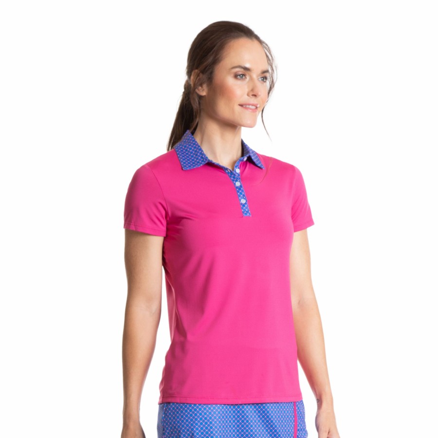 Women'S Apparel * | Paisley Park Collection: Geo Dot Plaid Short Sleeve Polo Shirt Crazy Deals