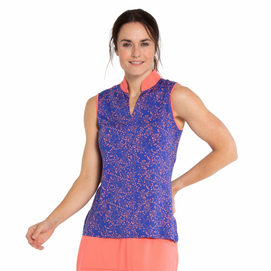 Women'S Apparel * | Poppy Run Collection: Branches Print Sleeveless Polo Outlet