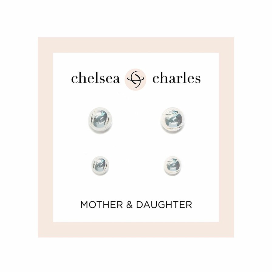 Women'S Apparel * | Cc Sport Mother & Daughter Silver Tennis Ball Earring Set Cheaper